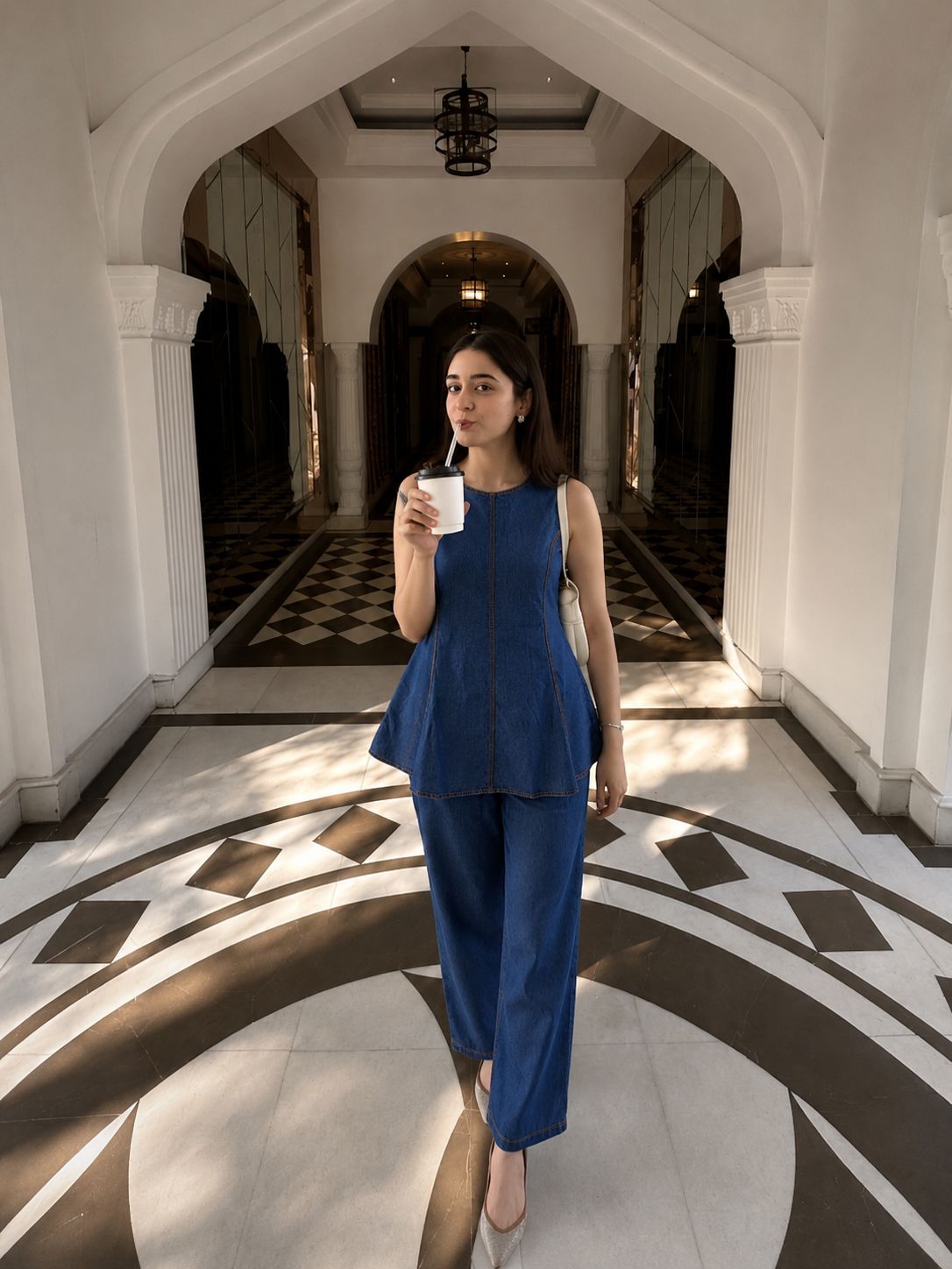 Indigo Peplum Soft Denim Co-Ord Set