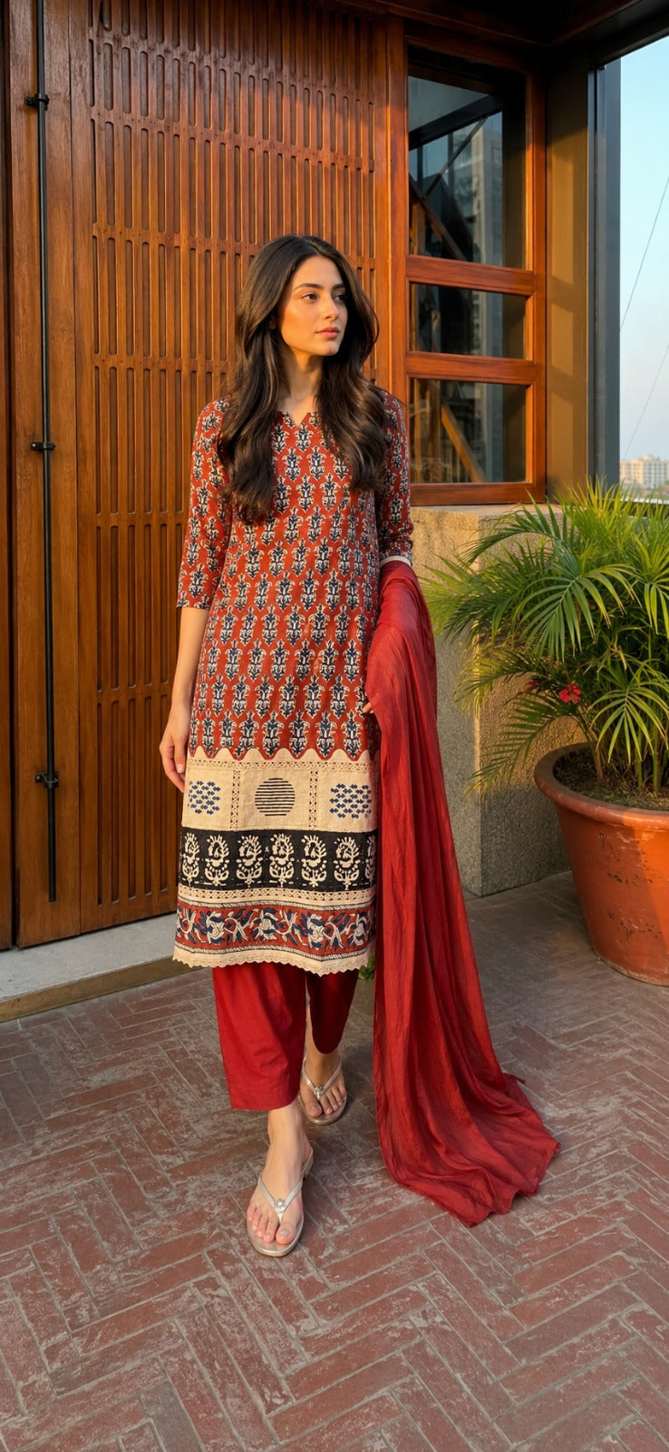 Crimson Heritage Printed Cotton Kurta Set