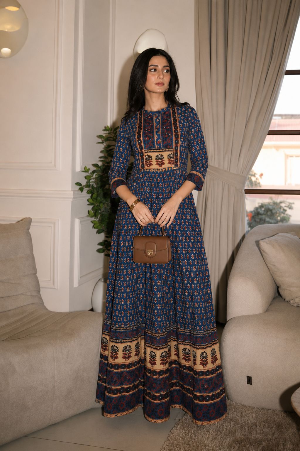 Indigo Heritage Printed Mul-Cotton Anarkali Gown