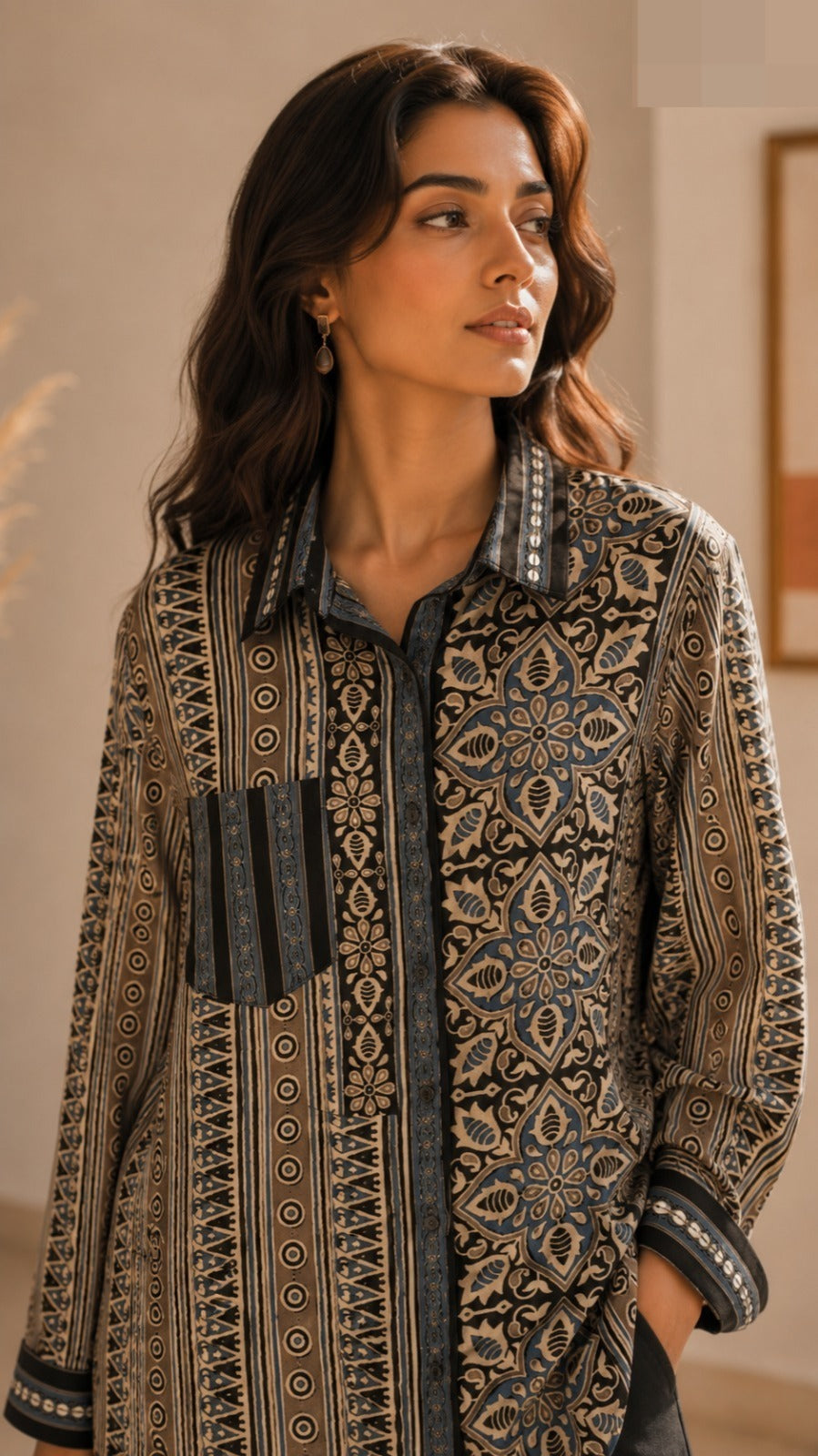 Black Printed Muslin Silk Co-Ord Set