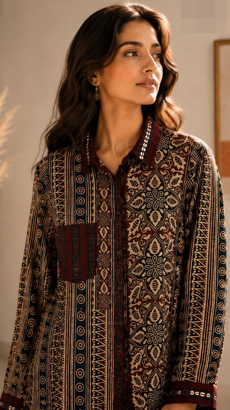 Maroon Printed Muslin Silk Co-Ord Set