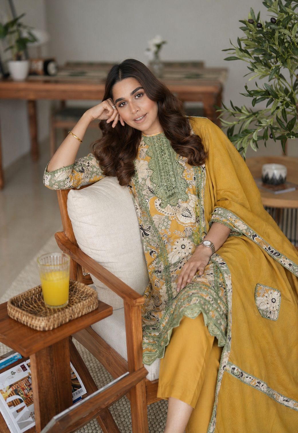Mustard Paisley Printed Cotton Pant Set