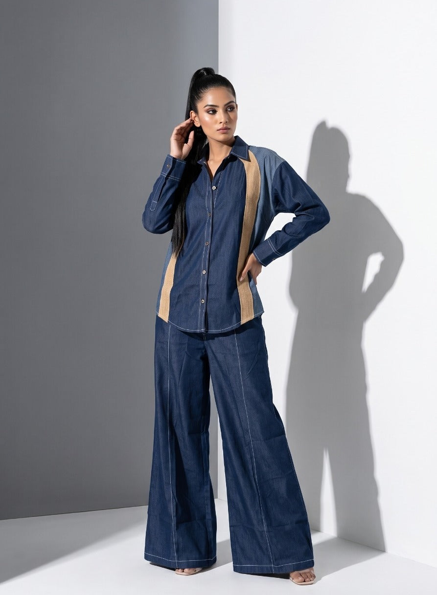 Indigo Muse Paneled Denim Co-Ord Set