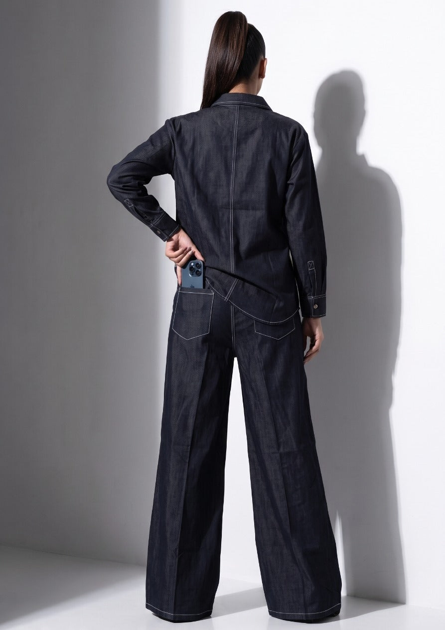 Obsidian Azure Paneled Denim Co-Ord Set
