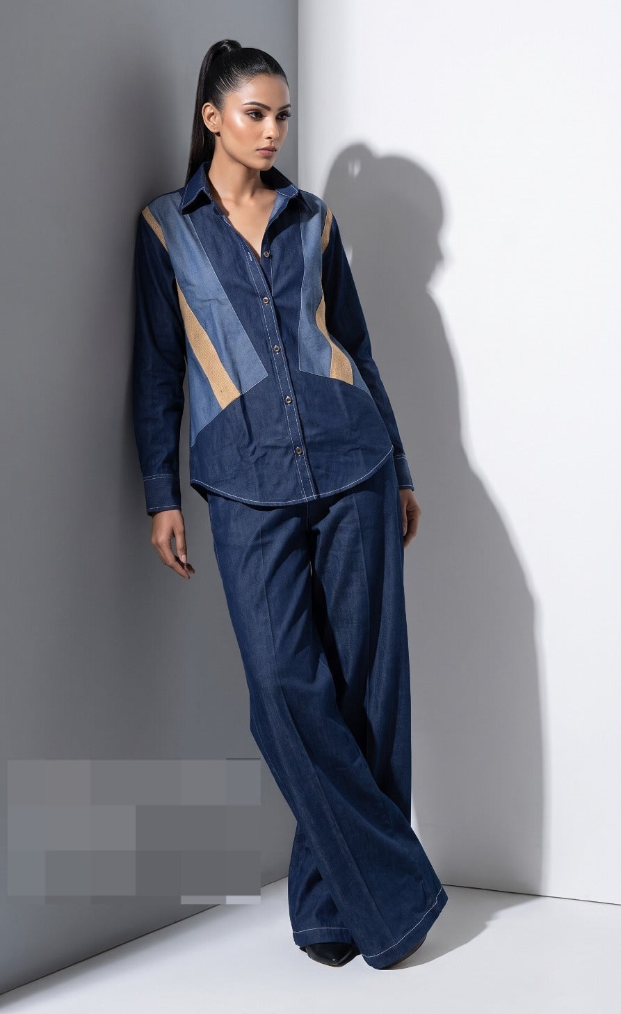 Indigo Azure Paneled Denim Co-Ord Set
