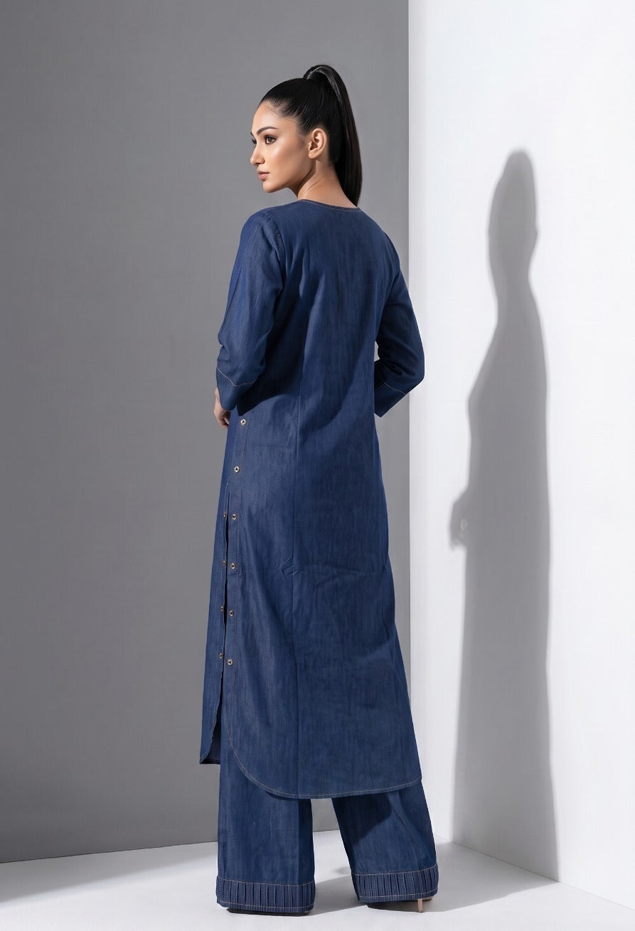 Indigo Edge Solid Denim Co-Ord Set