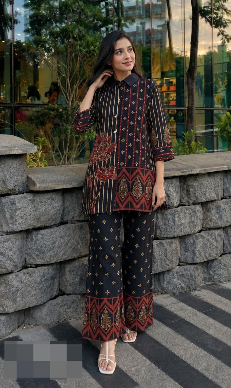 Midnight Ajrakh Printed Crepe Silk Co-Ord Set