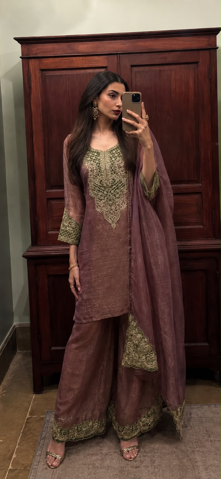 Imperial Embellished Tissue Silk Pant Set