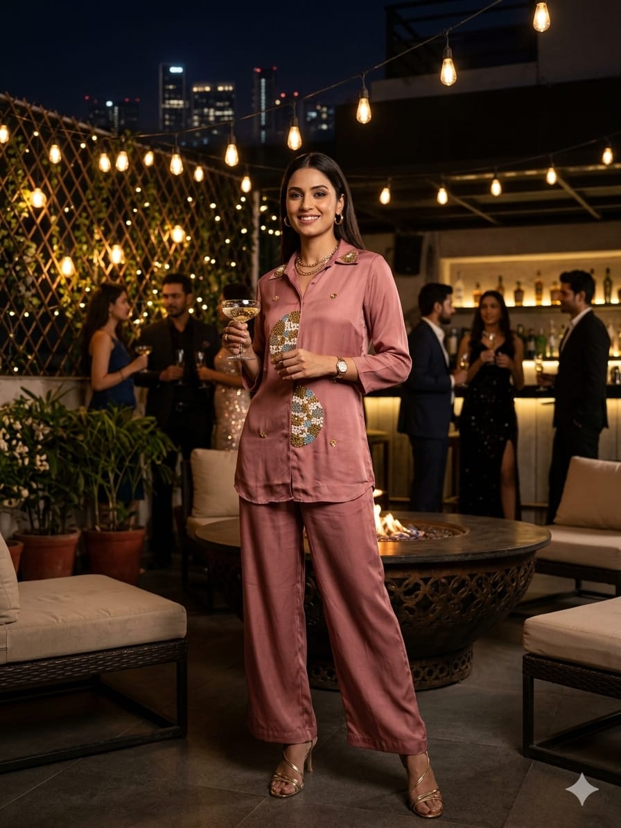 Dusty Rose Embellished Muslin Co-Ord Set