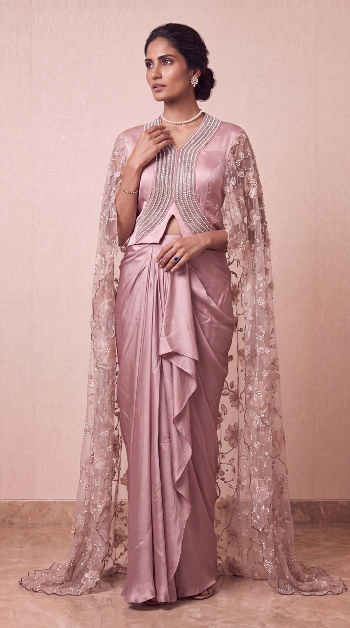Pearl Rose Embellished Satin Silk Skirt Set