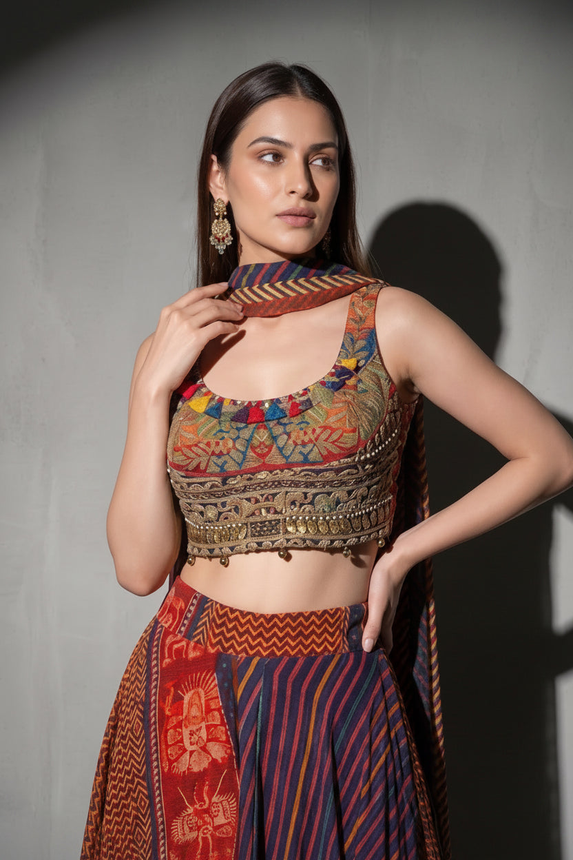 Boho Chic Printed Georgette Skirt Set