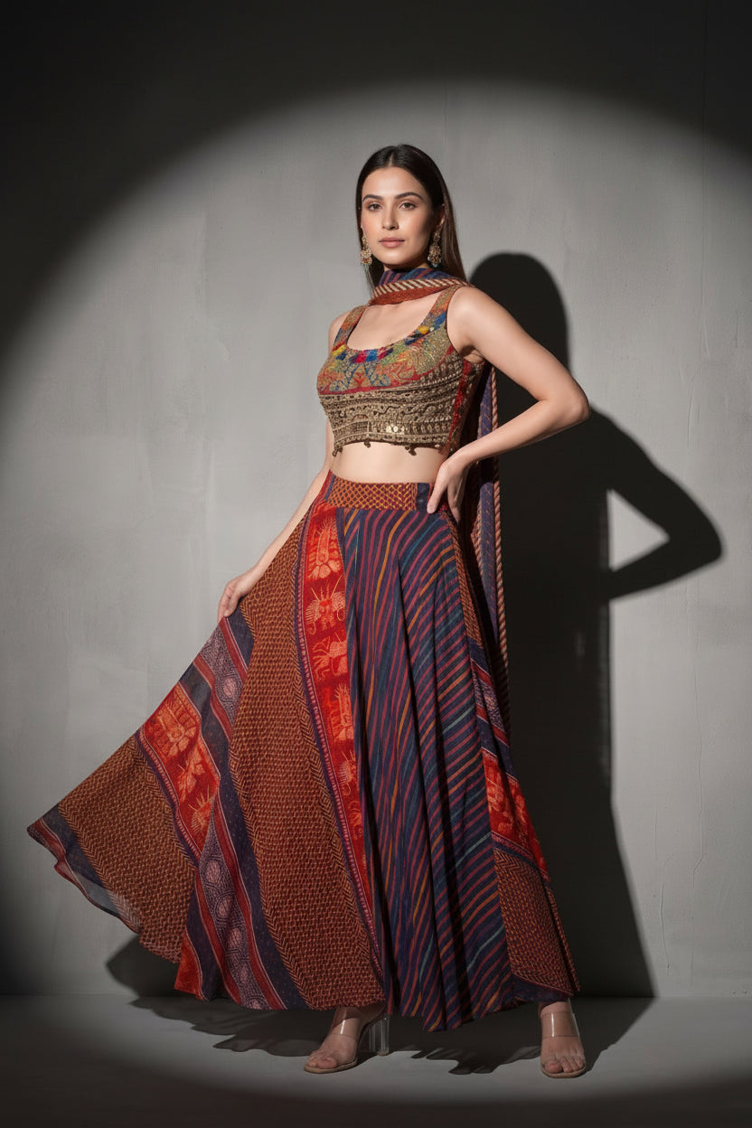 Boho Chic Printed Georgette Skirt Set