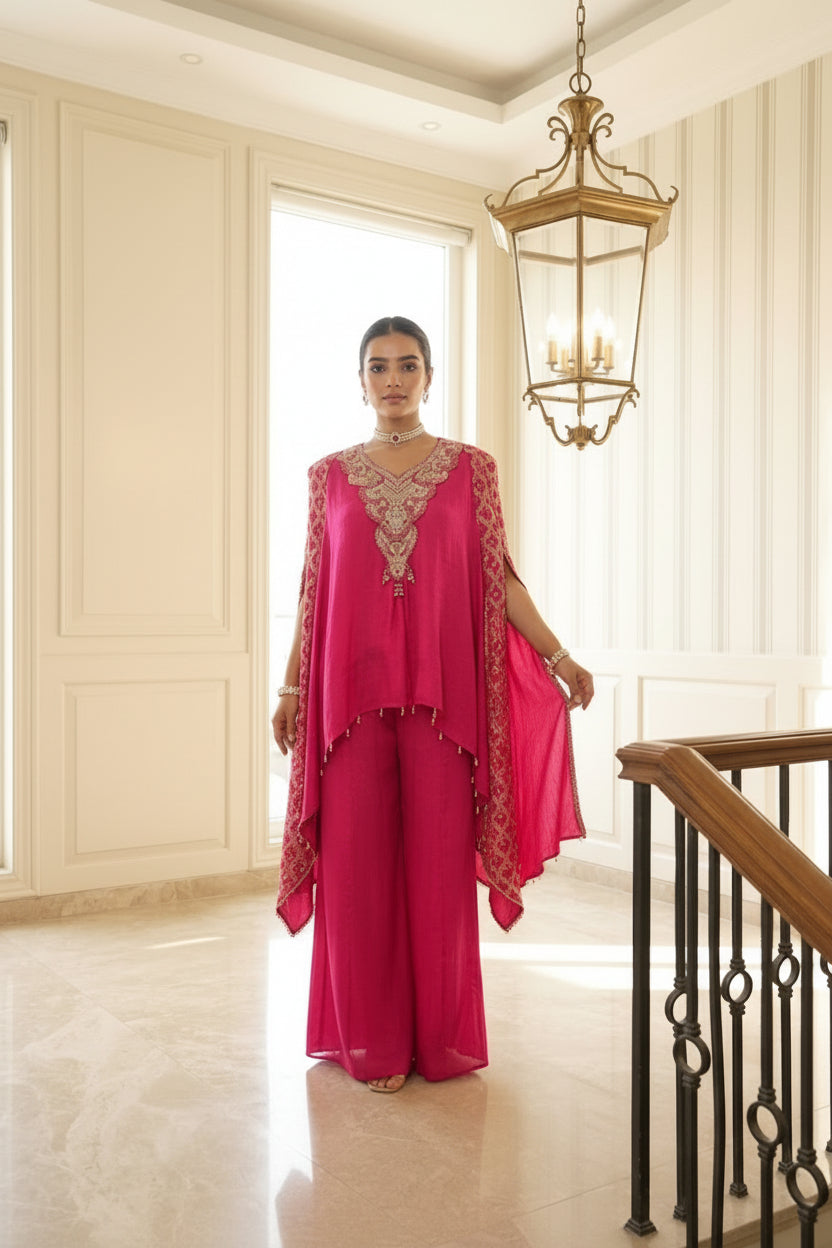 Rani Pink Embellished Georgette Palazzo Set