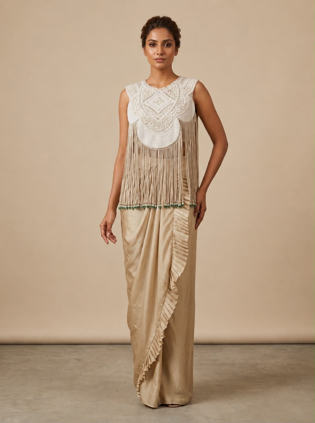 Royal Gilet Embellished Satin Silk Skirt Set