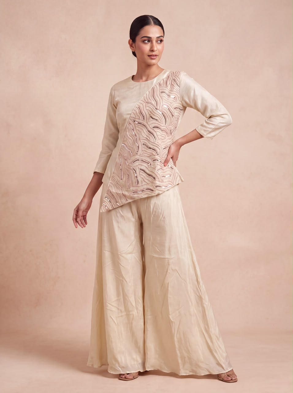 Aurelia Embellished Tissue Silk Palazzo Set