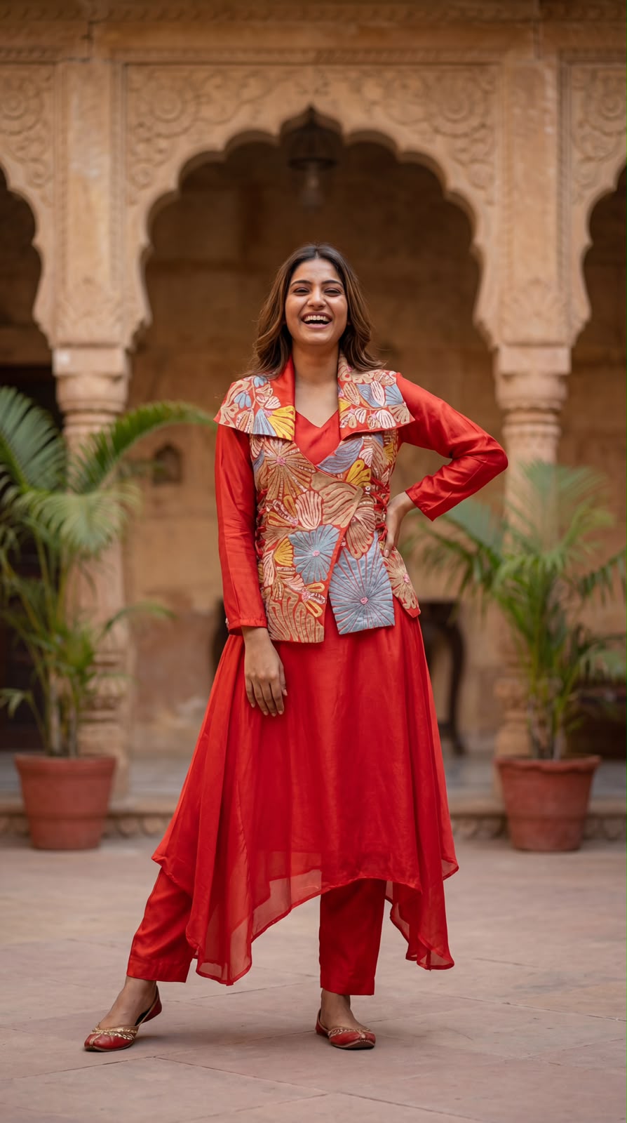Scarlet Red Embellished Chanderi Silk Co-Ord Set