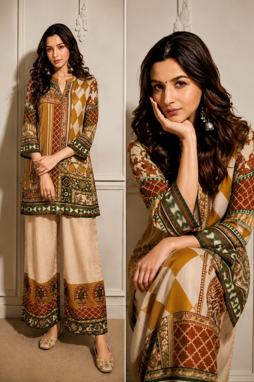 Multi-color Ajrakh Printed Crepe Silk Co-Ord Set
