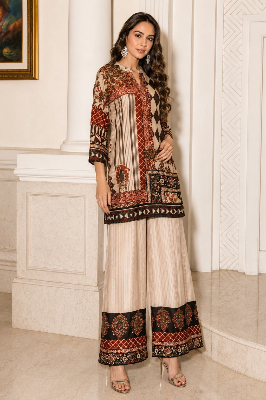Multi-color Ajrakh Printed Crepe Silk Co-Ord Set