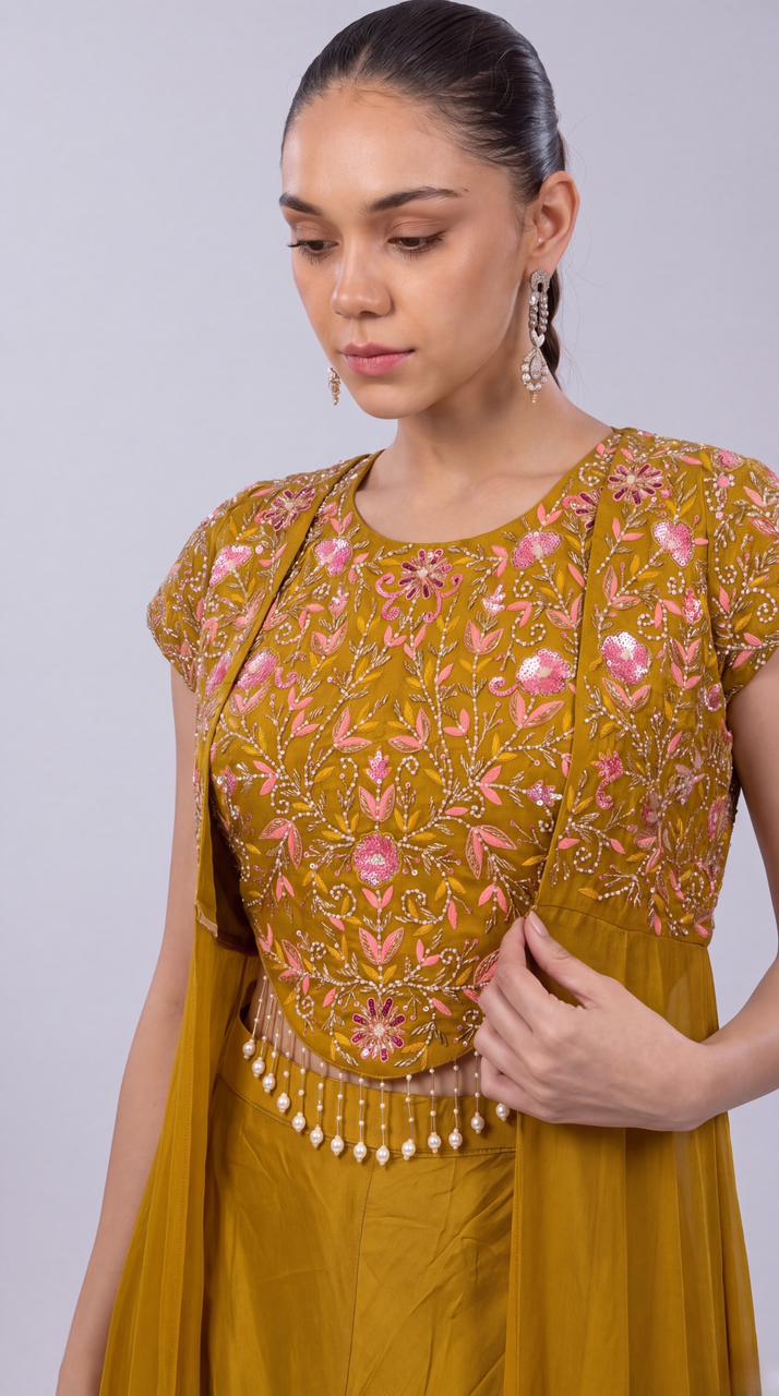 Golden Embellished Premium Georgette Palazzo Set