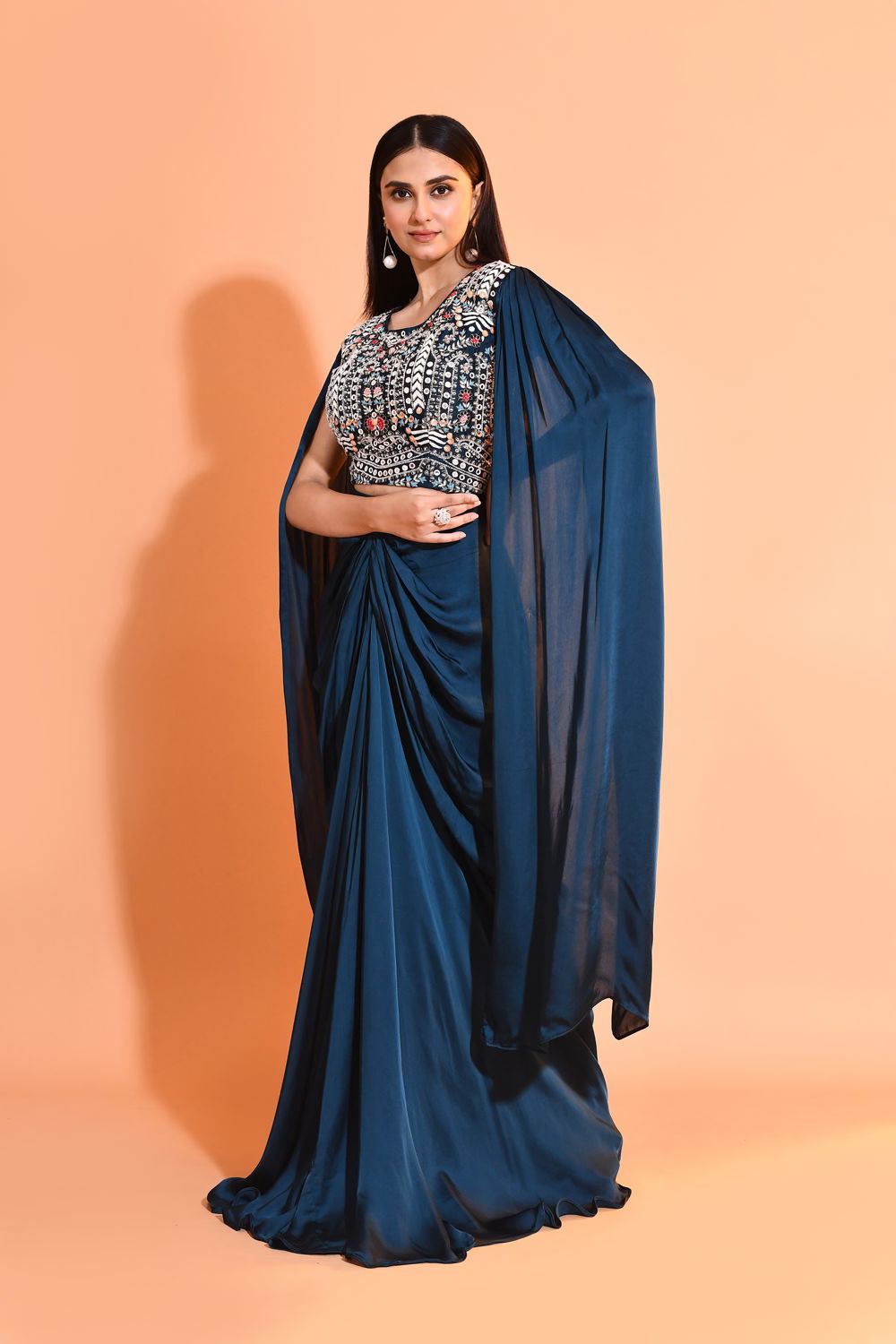 Navy Embellished Premium Georgette Skirt Set