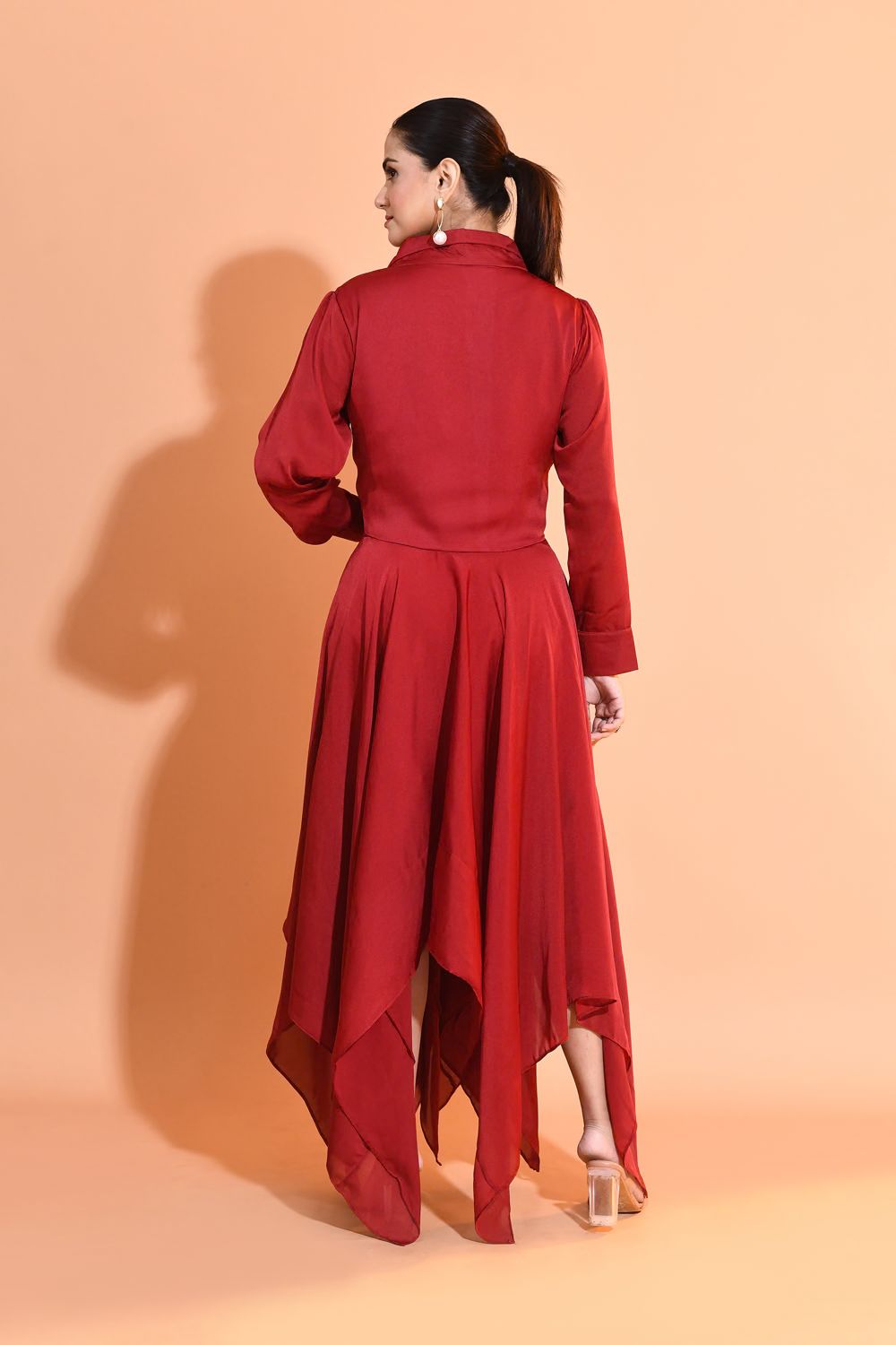 Maroon Embellished Satin Silk Dress