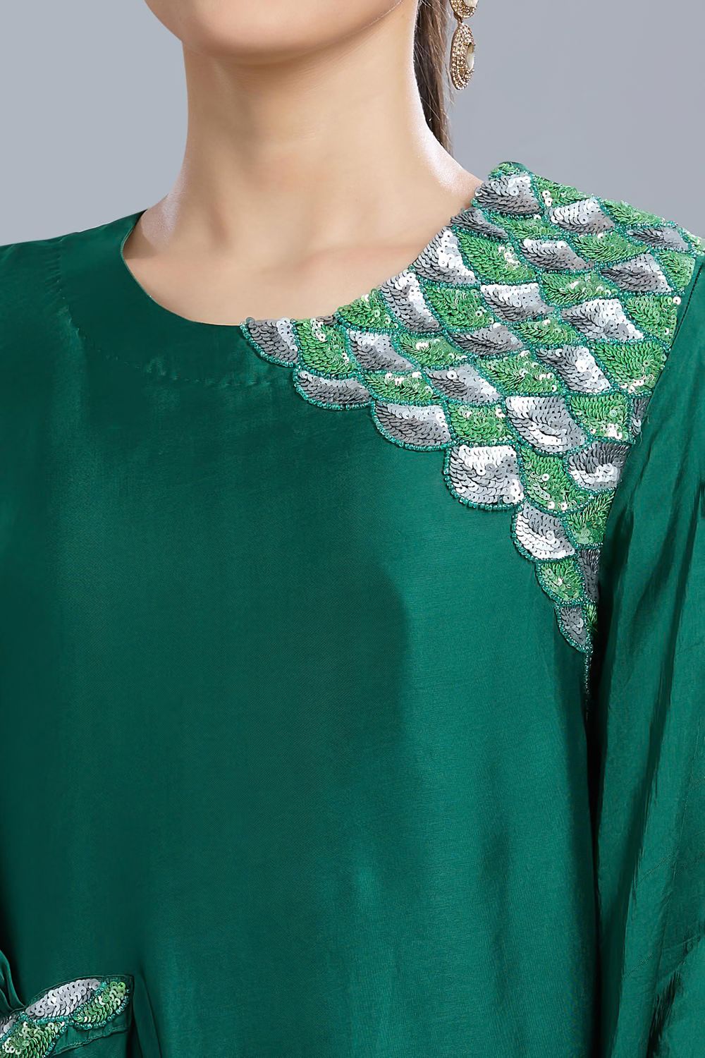Emerald Embellished Premium Georgette Dress