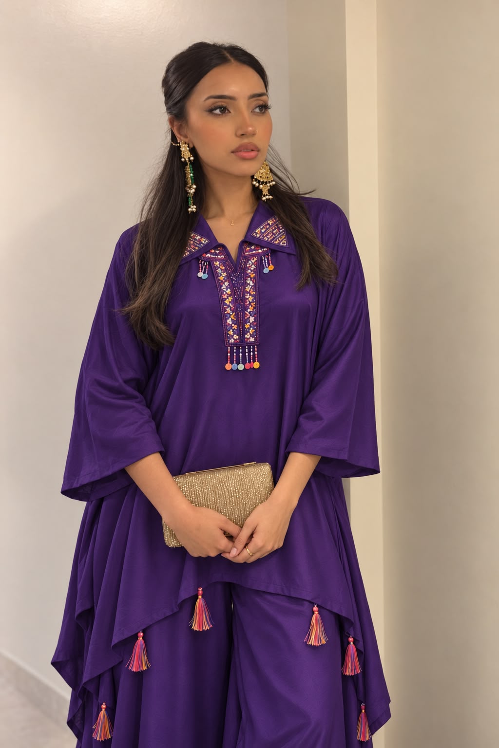 Royal Purple Embellished Crepe Silk Co-Ord Set