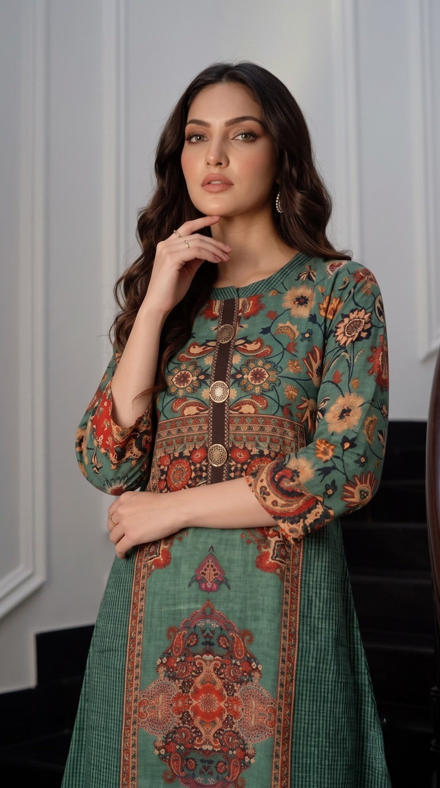 Sea Green Printed Crepe Silk Co-Ord Set