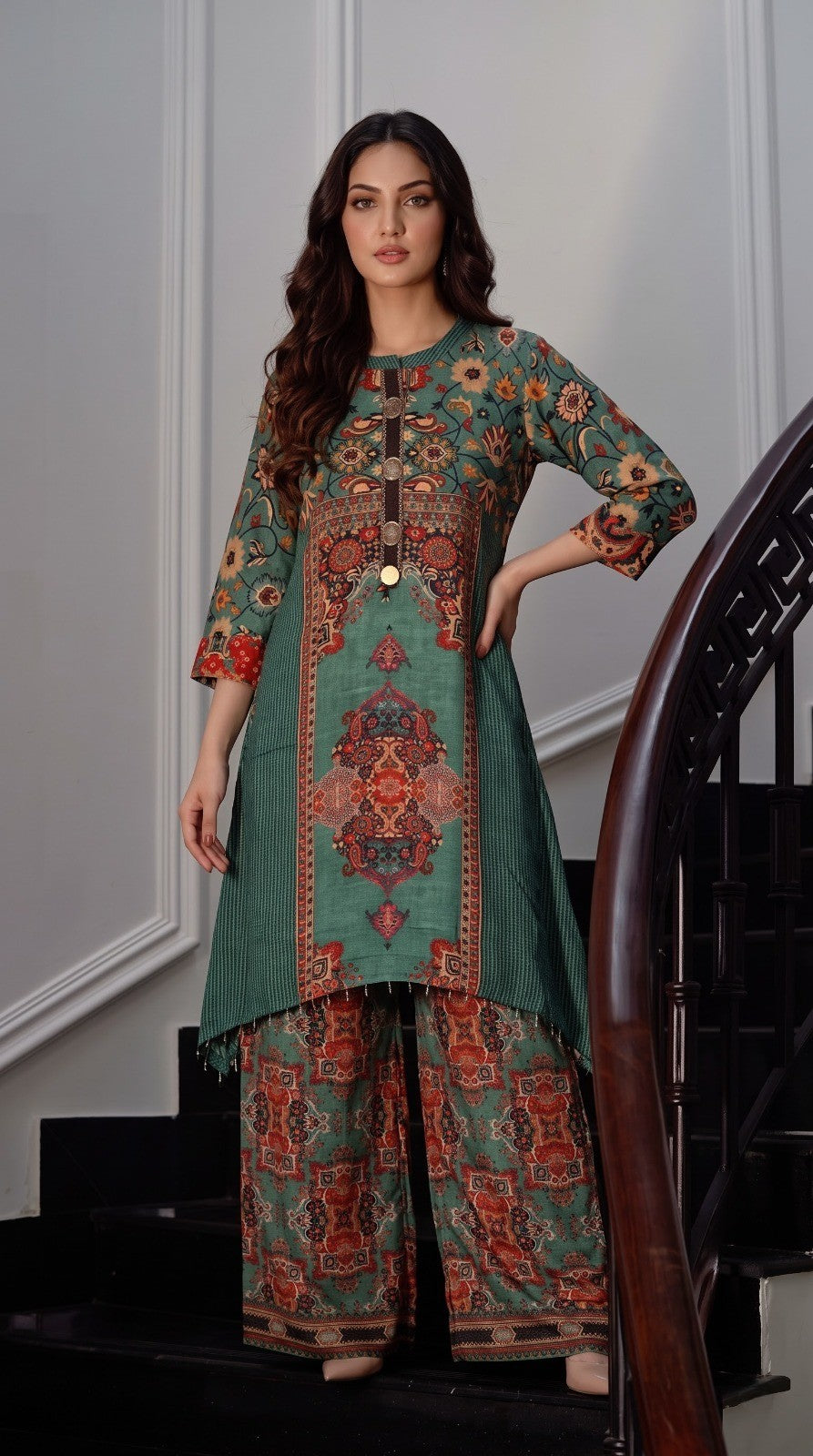 Sea Green Printed Crepe Silk Co-Ord Set