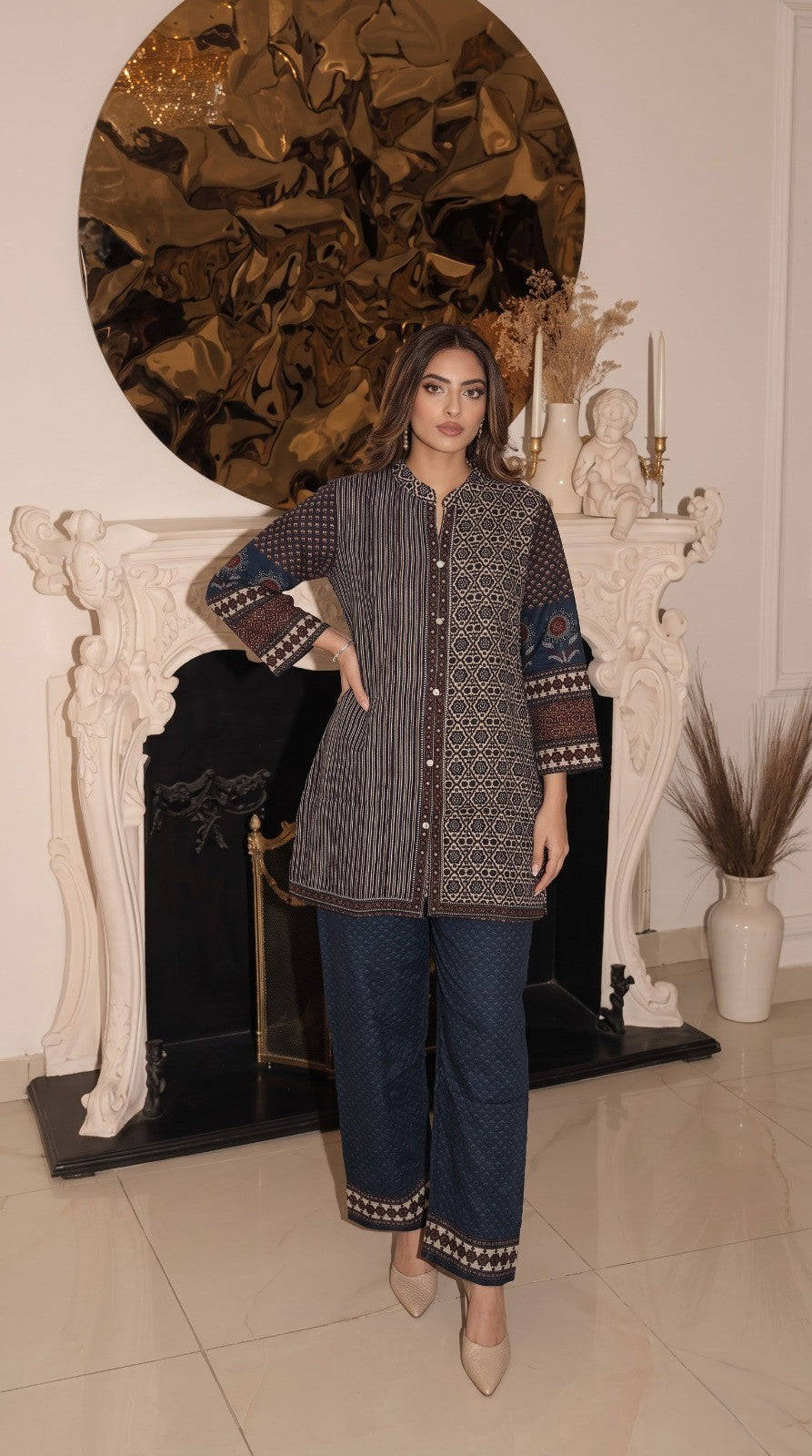 Indigo Mix Printed Crepe Silk Co-Ord Set