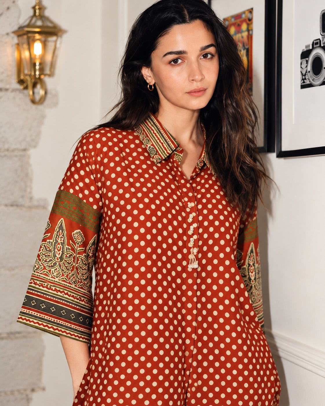 Rust Polka Printed Gajji Silk Co-Ord Set