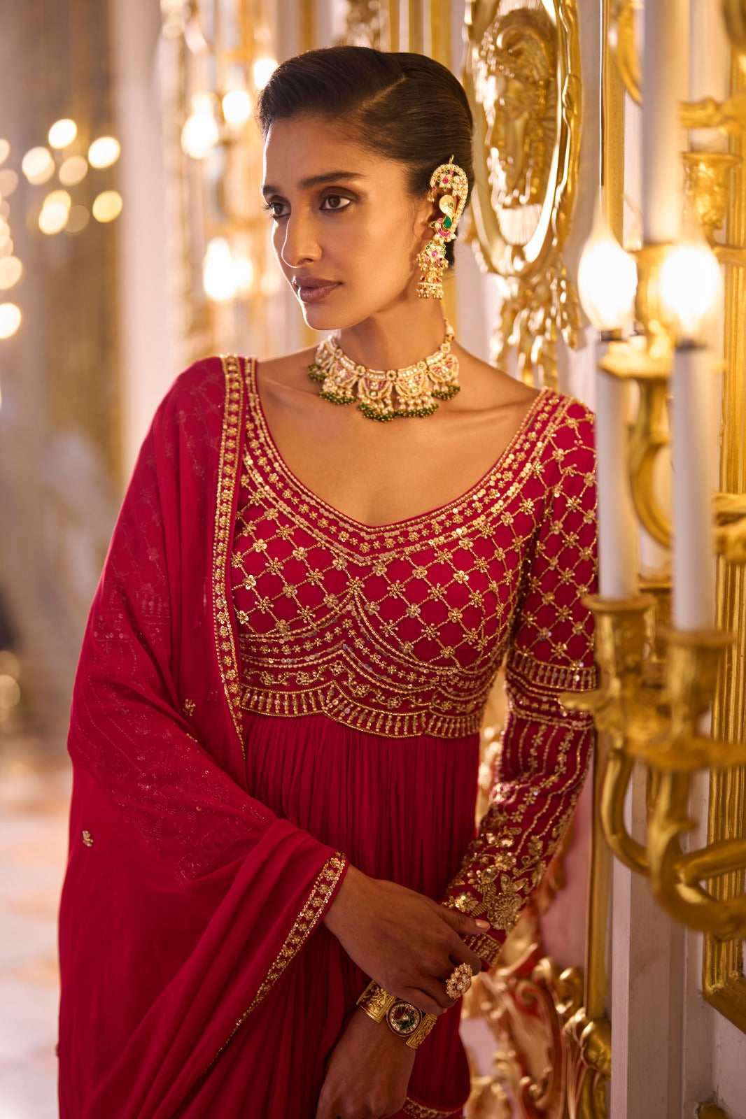 Majestic Pink Embellished Georgette Silk Anarkali Set