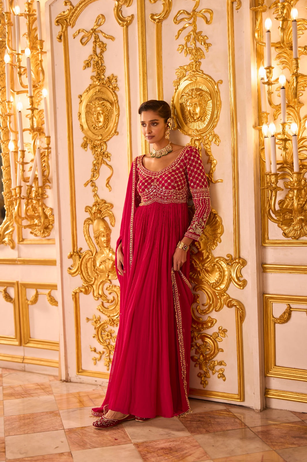 Majestic Pink Embellished Georgette Silk Anarkali Set