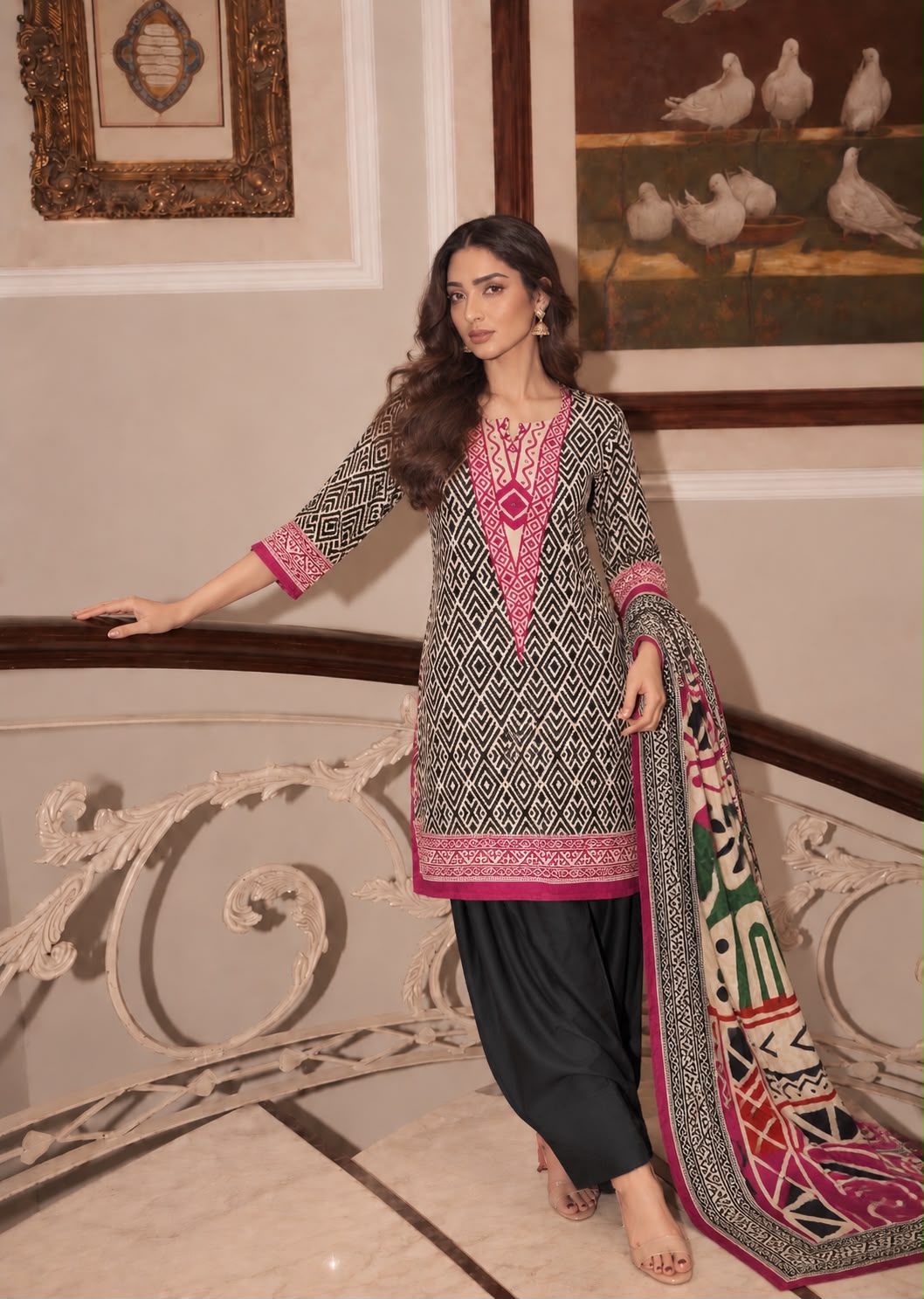 Charcoal Black Embellished Crepe Silk Salwar Set