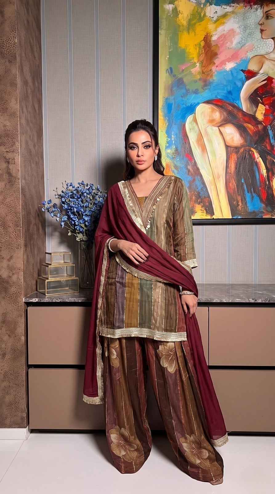 Multi-Color Embellished Jimmy Choo Silk Salwar Set
