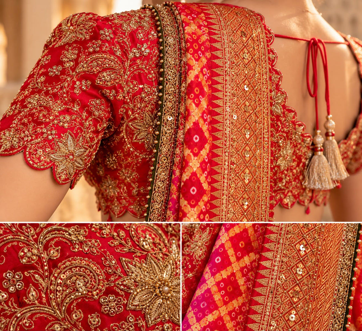 Red and Rani Pink Bandhej Zari Premium Silk Saree
