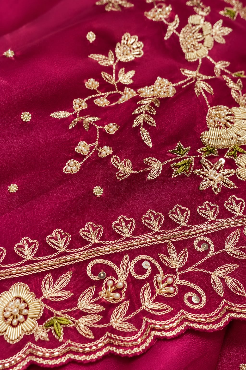 Raspberry Pink Embroidered Crepe Silk Saree