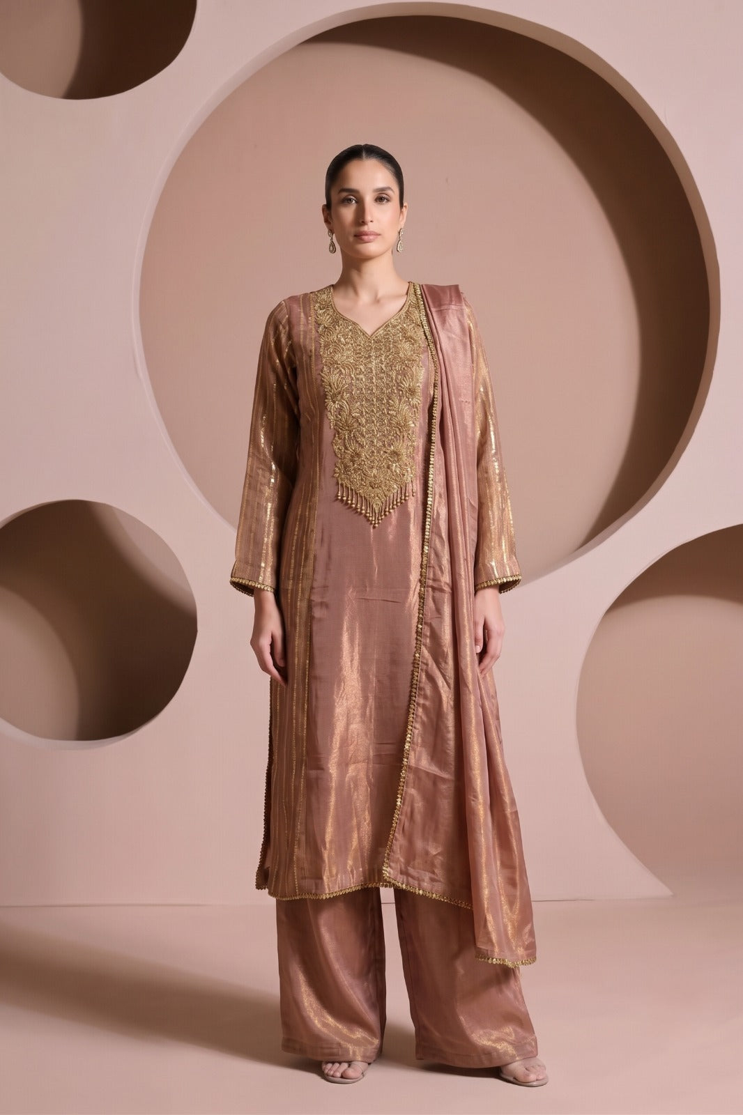Dusty Mauve Embellished Shimmer Silk Pant Set