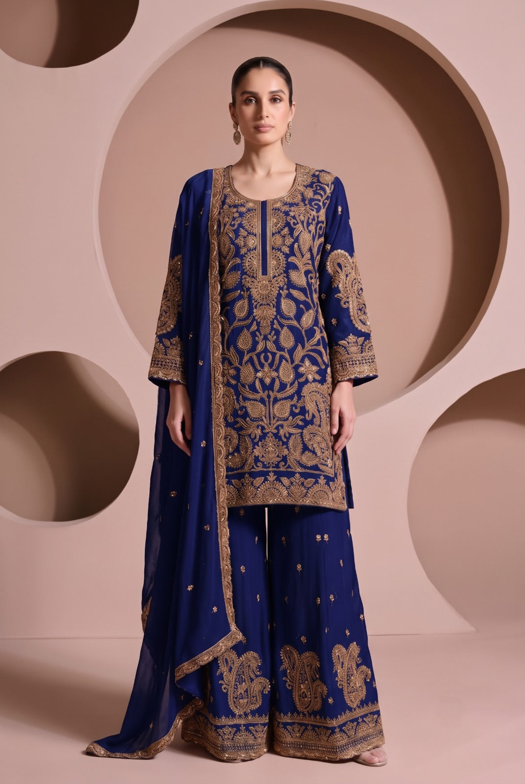 Royal Violet Embellished Chinon Silk Palazzo Set