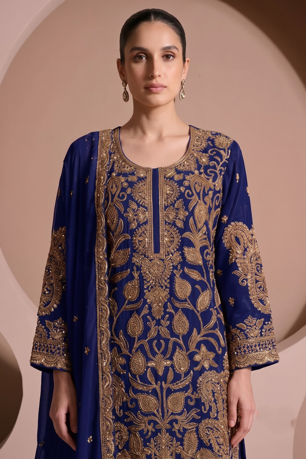 Royal Violet Embellished Chinon Silk Palazzo Set