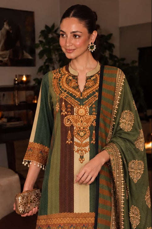 Olive Green Printed Crepe Silk Palazzo Set