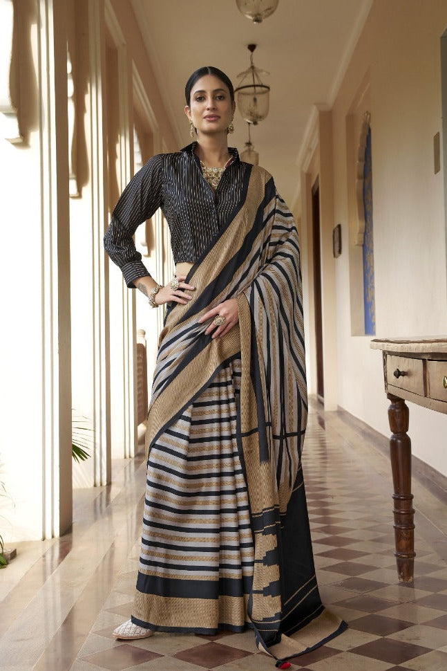Classic Black Printed Crepe Silk Saree