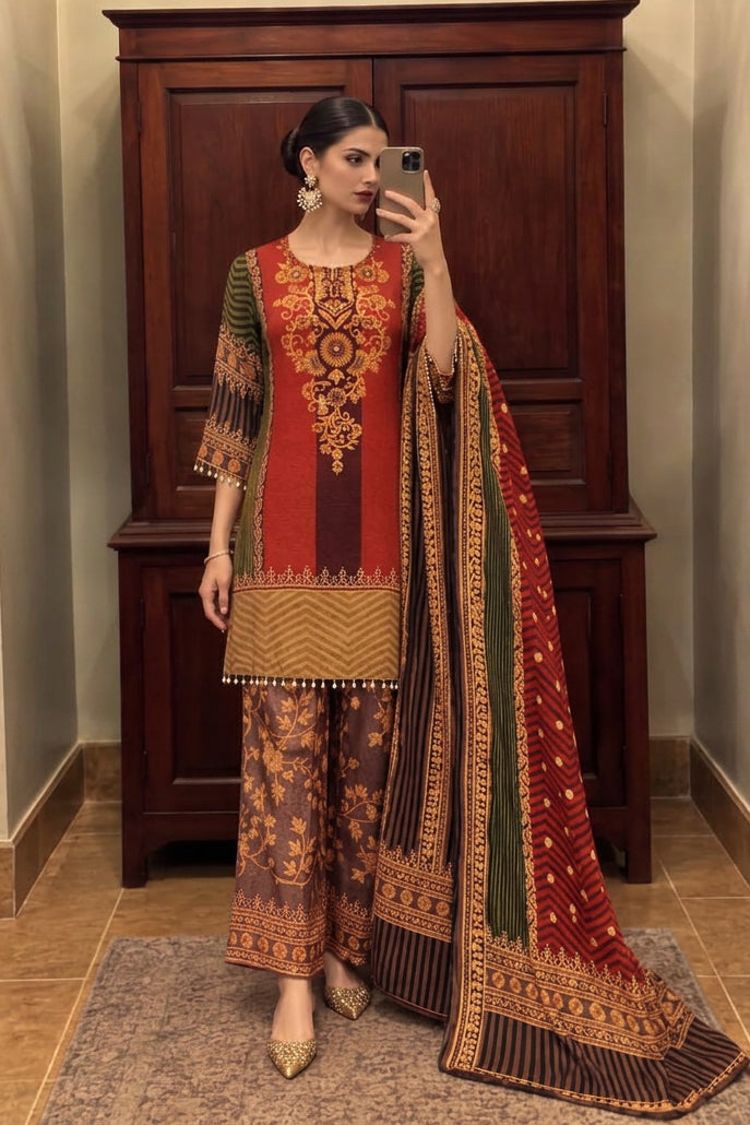 Vibrant Red Embellished Crepe Silk Palazzo Set