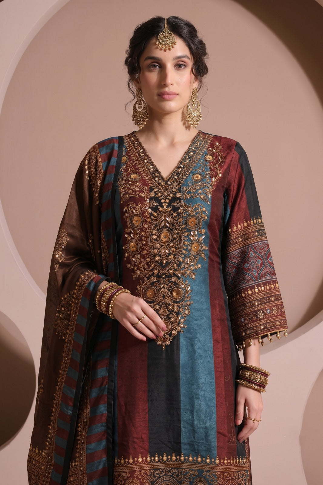 Multi-color Embellished Crepe Silk Salwar Set