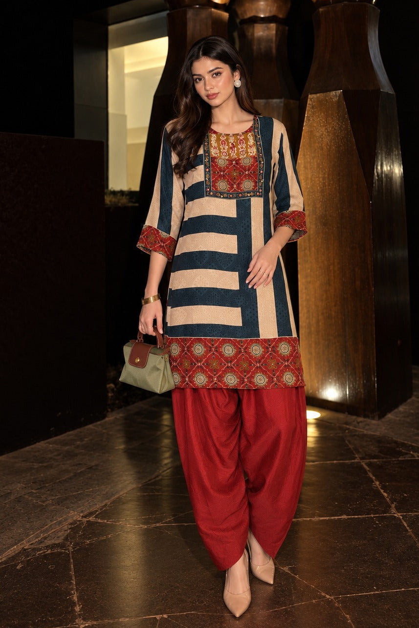 Maroon Embellished Crepe Silk Salwar Set