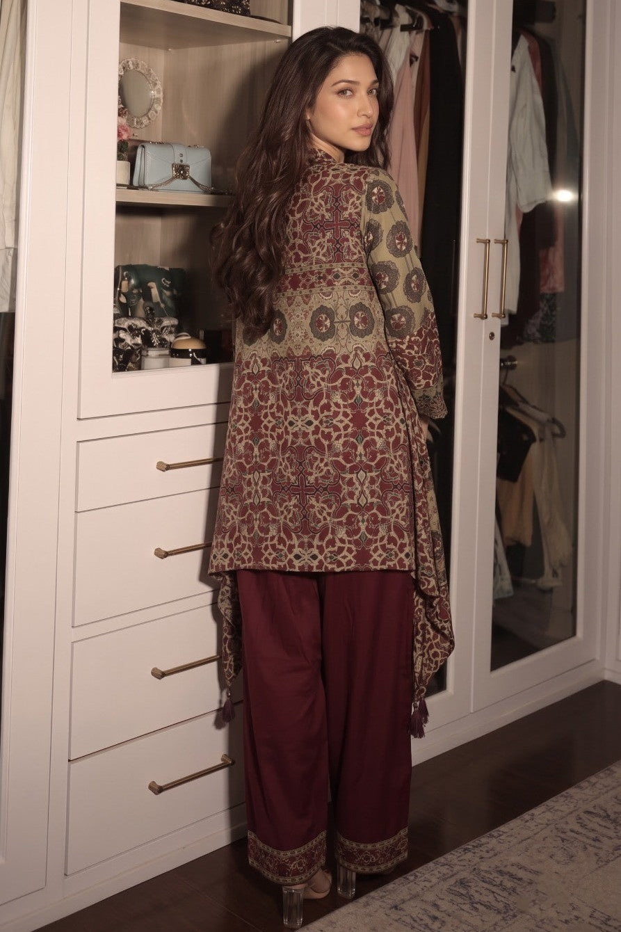 Royal Maroon Embellished Crepe Silk Palazzo Set