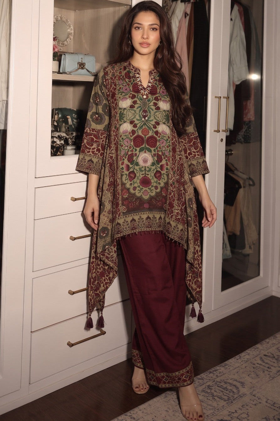 Royal Maroon Embellished Crepe Silk Palazzo Set