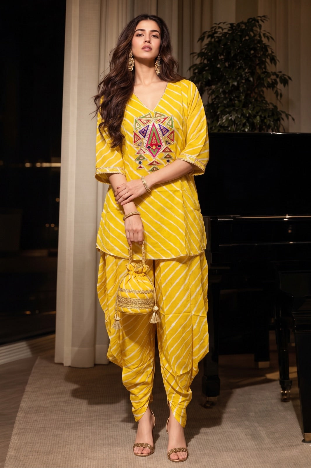 Sunshine Yellow Embellished Crepe Silk Dhoti Set