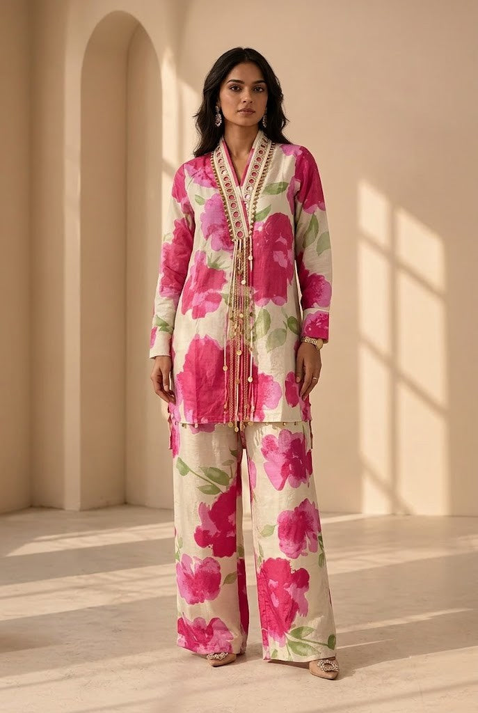 Off white Embellished Cotton Co-ord Set