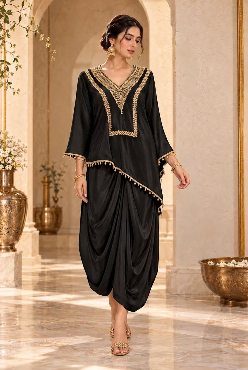Black Noir Embellished Crepe Silk Skirt Set